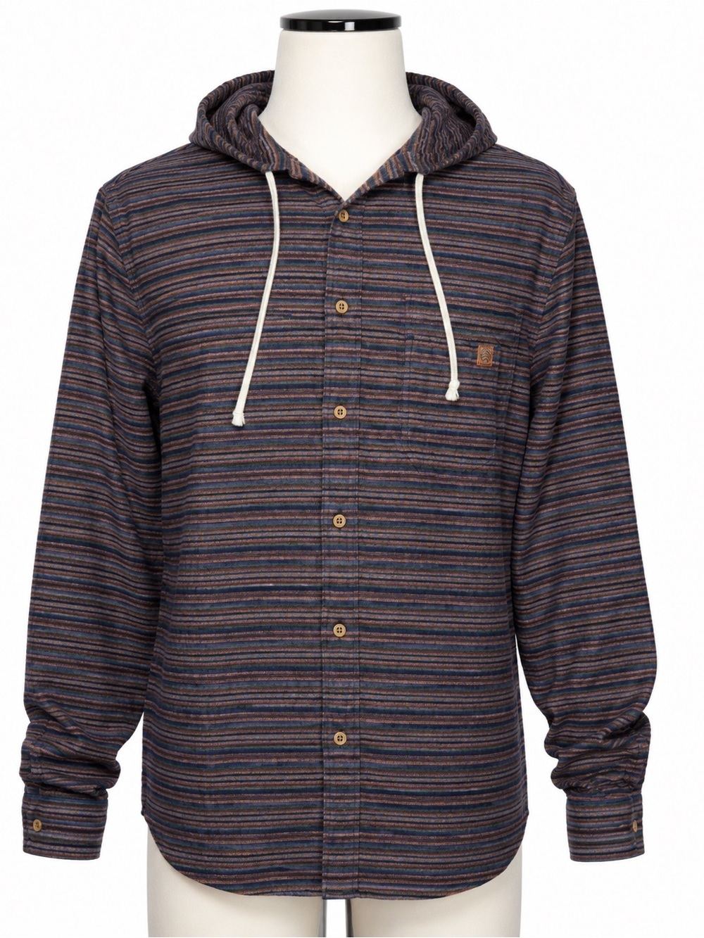 Solaris Hooded Button Front Shirt XL 100% Cotton Striped Outdoor Casual